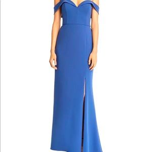 New Aidan Mattox Women's Blue Off Shoulder Side Slit Evening Dress Size 0
